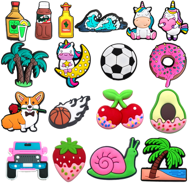 1Pcs Drink Fruit Donuts Shoes Charms Accessories Buckle Clog Decorations Coconut Tree Football Kids Party Gifts