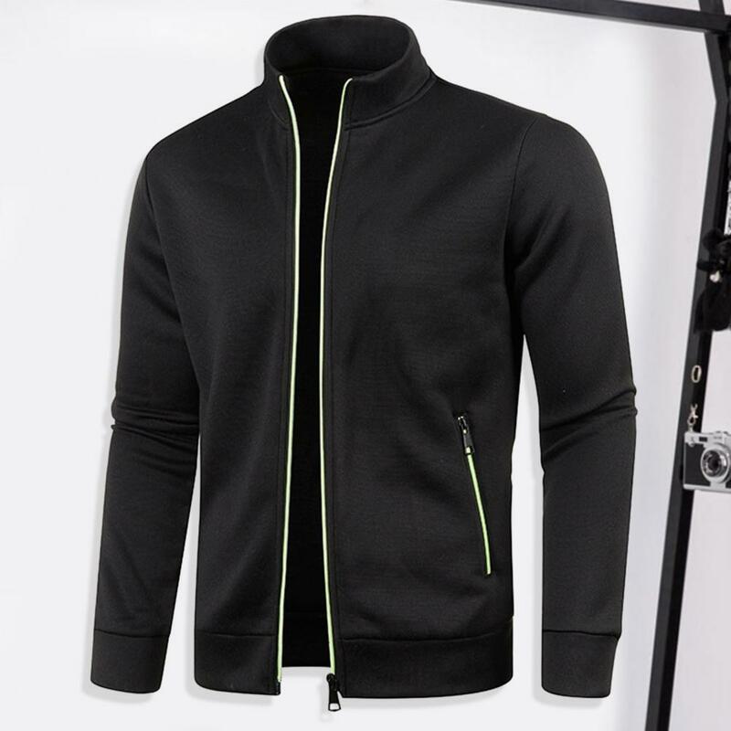 Stand Collar Coat Men's Stand Collar Winter Coat with Neck Protection Zip Up Closure Thick Elastic Casual Sweatshirt for Autumn