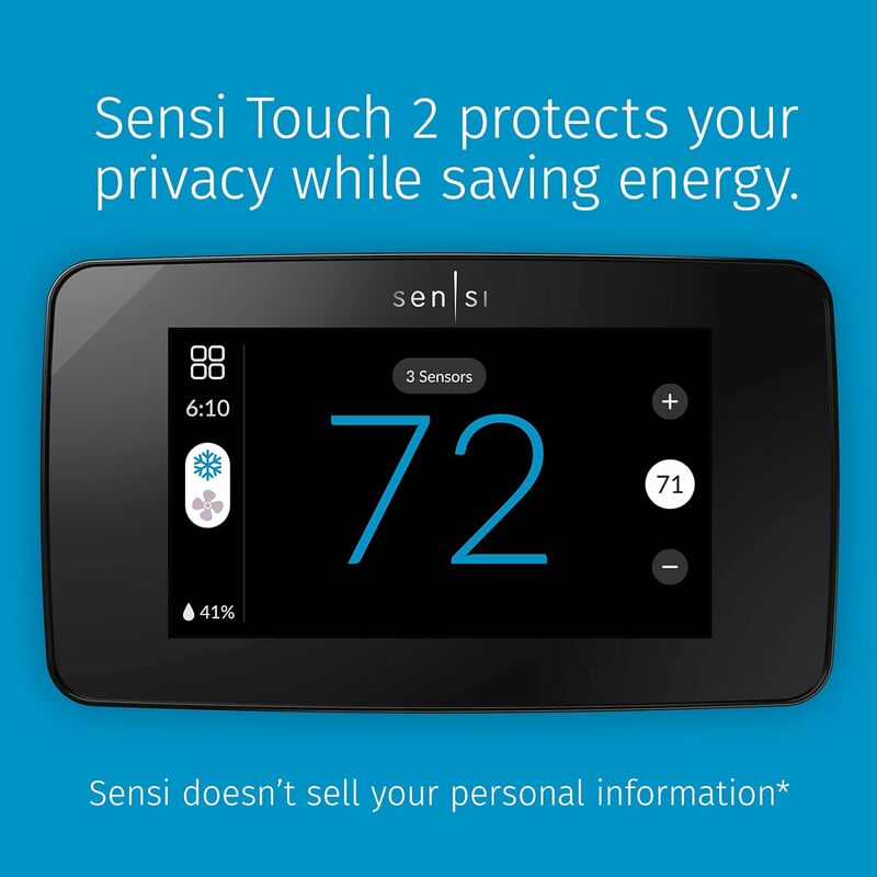 Termostat pintar Sensi Touch 2 dengan tampilan warna layar sentuh, dapat diprogram, Wi-Fi, Data privasi, aplikasi seluler, mudah DIY, bekerja
