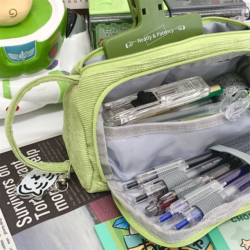 حقيبة أقلام رصاص متعددة الطبقات بسعة كبيرة ، صندوق قرطاسية للطلاب ، إكسسوارات خضراء ، جديد ، 1-10