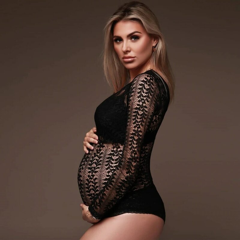 Vestido de encaje para fotografía de maternidad para mujer, body Sexy, tela elástica, tamaño de embarazo, fotografía de sesión de fotos