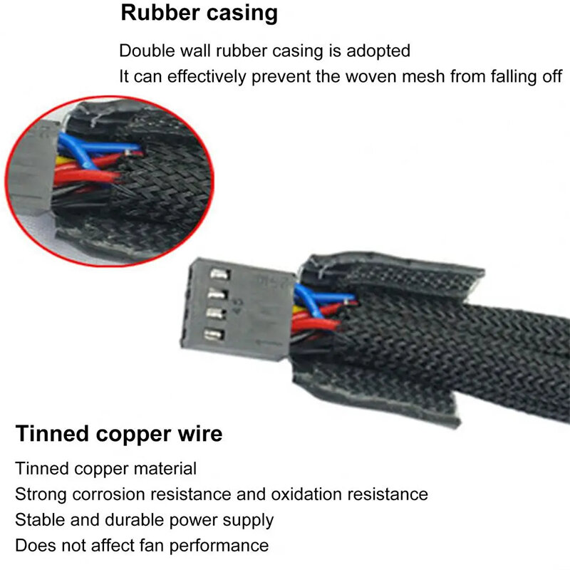Dteedck-Fan Splitter Cable, cabo trançado, Tap Sleeve Extensão, Refrigeração PWM, 1 a 2 3 Way, 4 Pin, 1 a 3 Way