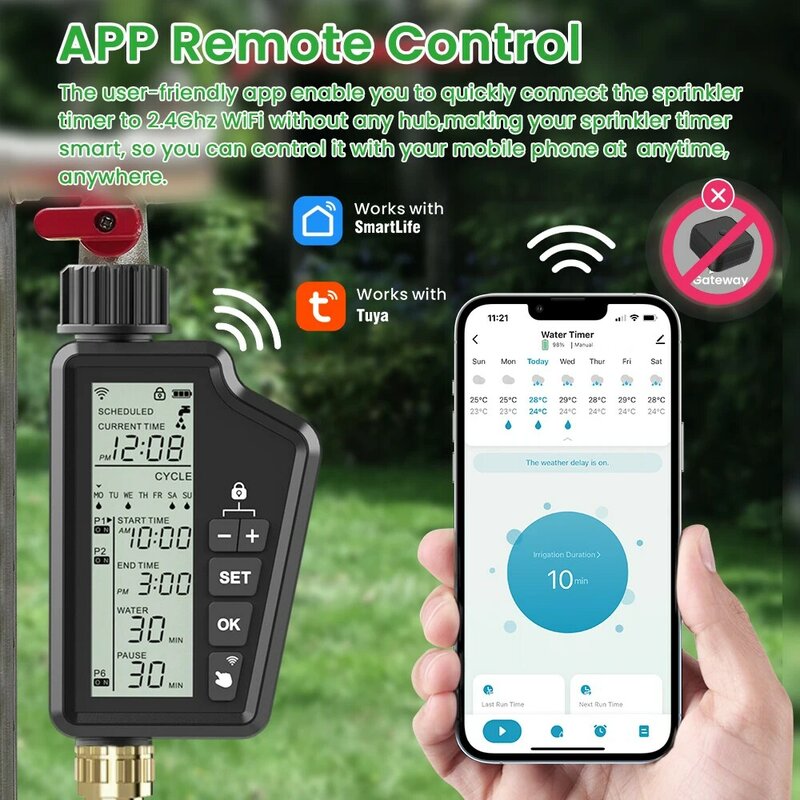 AVATTO-Temporizador de riego inteligente con WiFi para el hogar, controlador de riego automático para jardín y césped, funciona con Alexa y Google Home, Tuya