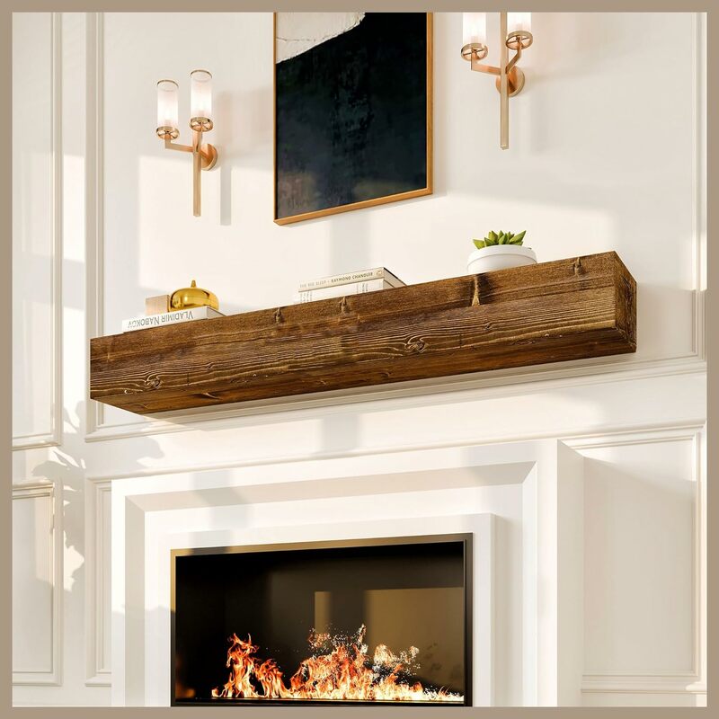 Rustic Fireplace Mantle Shelf 60 Inches - Handcrafted Wood Mantles For Over Fireplace - Wall Mounted Farmhouse Fireplace Mantel
