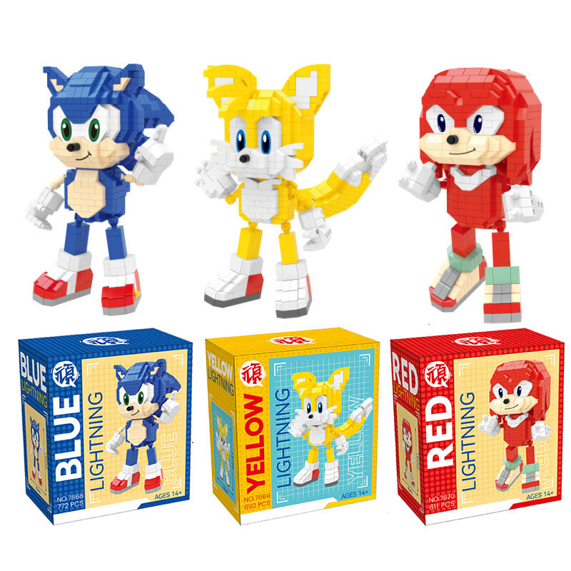 Sonic Supersonic Hedgehog Mini Building Toy, personaje de Anime de dibujos animados, montaje de juguete de construcción para niños, juguetes educativos