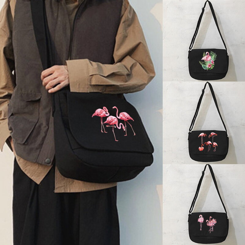 Messenger Bag Japanese Multi-function Messenger Bag Youth Harajuku Languid Simple Portable One-shoulder Flamingo Pattern Bags