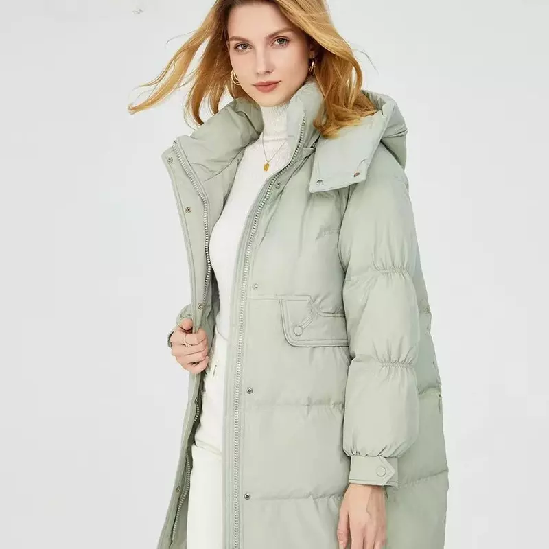 Jaket panjang wanita, mantel Puffer bertudung lengan panjang untuk musim dingin 2024