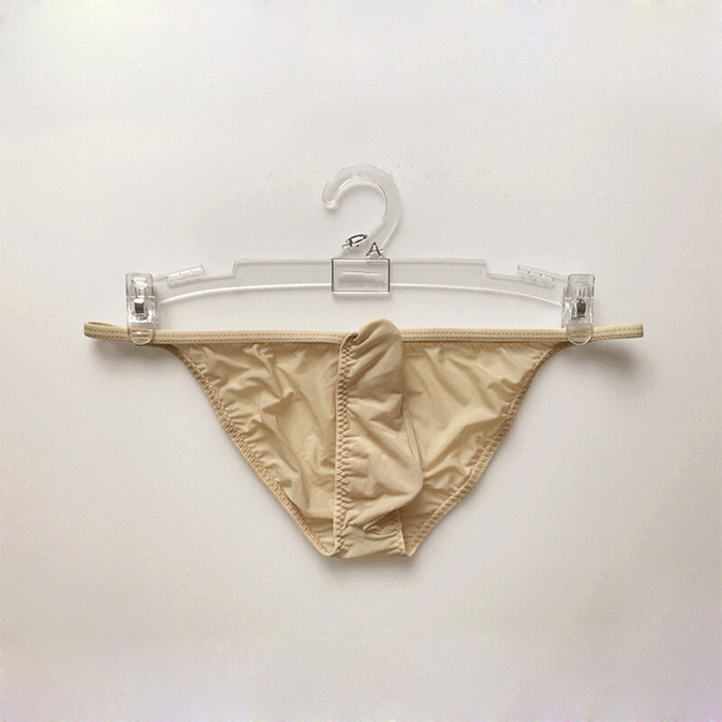 Sexy tanga transparente para homens, calcinha transparente, bolsa de bojo, calcinha pura, fio dental ultrafino, lingerie erótica, roupa íntima de seda gelada