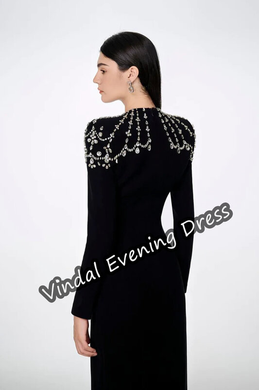 Vestido feminino com decote quadrado Vindal, até o chão, sutiã embutido elegante, crepe da Arábia Saudita, mangas compridas, linha A, 2024