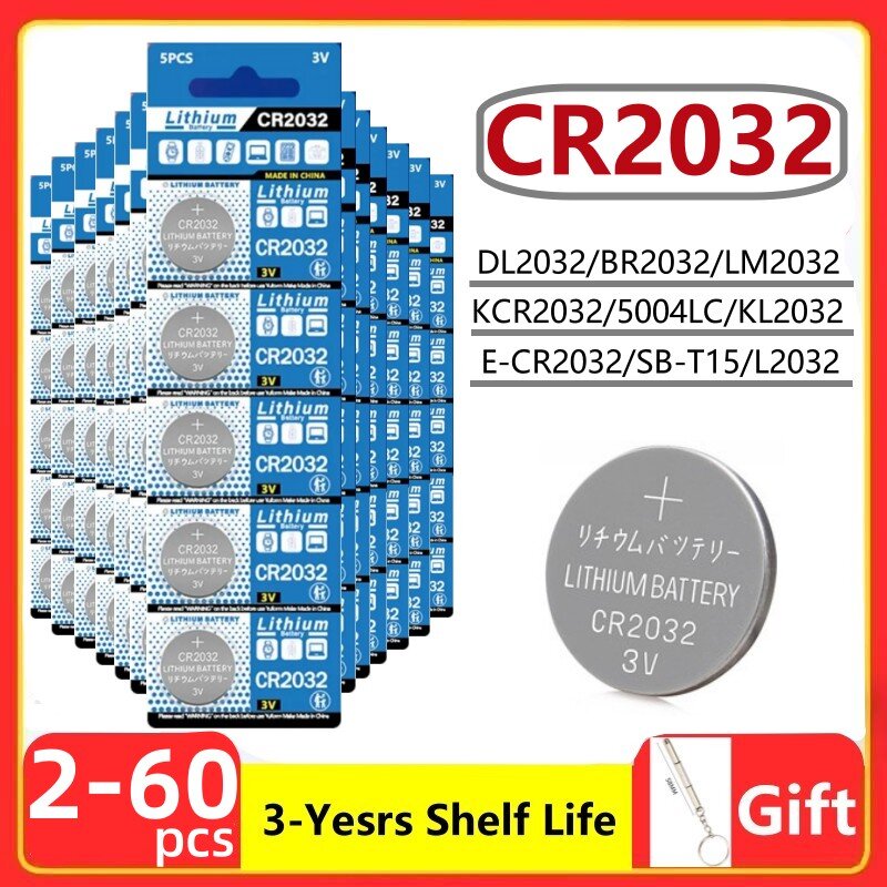 신제품 리튬 버튼 배터리, 3V CR2032, BR2032, ECR2032, LM2032, 5004LC, 코인 셀 시계 배터리, 장난감 시계용, 리모컨, 2-60 개