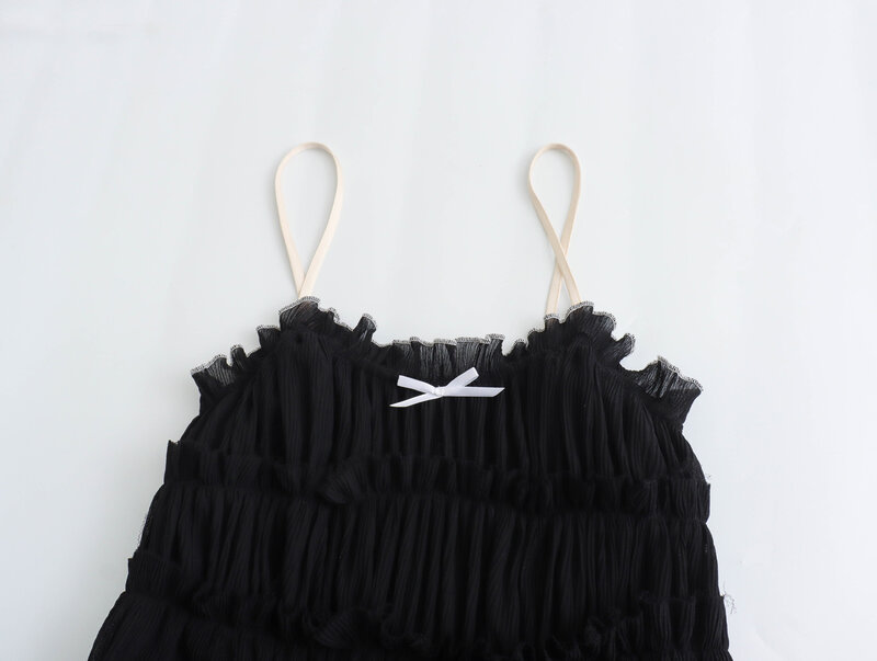 Frauen 2024 neue schicke Mode rücken freie Soft Touch Bogen Textur Mini dünne Träger weibliche Kleider Robe Vestidos