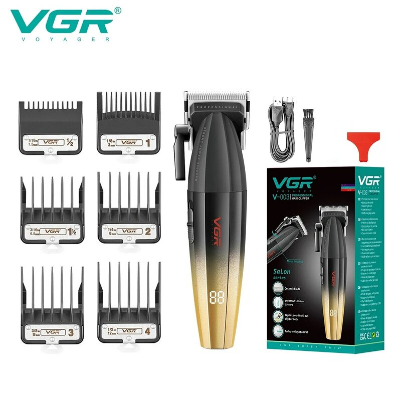 VGR-Cordless Professional Elétrica Cabelo Trimmer para Homens, Hair Clipper, Máquina de Corte, 9000RPM, V-003