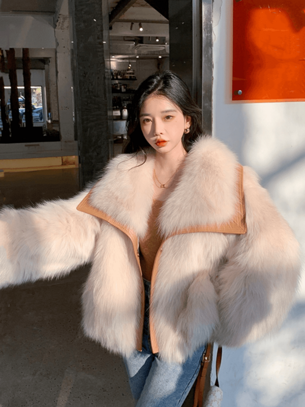 2023 zimowe nowe kobiety duże luksusowy sztuczny lis płaszcz z kołnierzem z futra puszyste luźne kurtka pikowana pióro kobiece śnieżna odzież wierzchnia wiatroszczelne C02