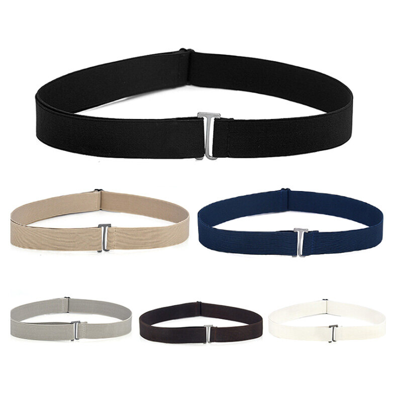 Cinturón Invisible elástico de talla ajustable para mujer, cinturón de cintura con hebilla plana, banda elástica delgada para pantalones vaqueros