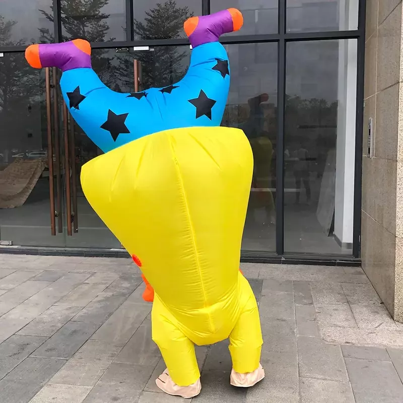 Handstand Clown nadmuchiwany kostium śmieszne wysadzić strój Halloween na imprezę Cosplay sukienka ubrania dla dorosłych