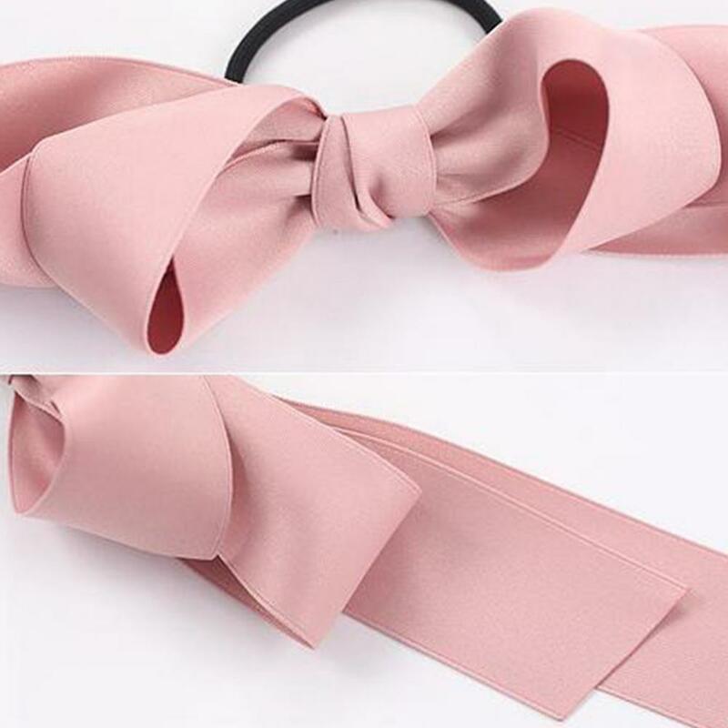 Women Hair Band Sweet Double-layer Satin Hair Scrunchie Solid Color Bow Hair Tie For Daily Wear