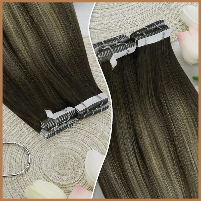 [Новинка] VeSunny лента для наращивания волос человеческие волосы натуральные волосы балаяж цвет #4-14-60 прямые Бесшовные волосы
