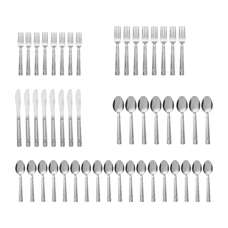 Mainstays 49 Piece Elena Stainless Steel Flatware and Organizer Tray Value Set Silver, Service for 8