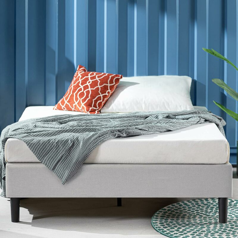 Struttura del letto con piattaforma imbottita base del materasso supporto per strisce di legno senza scatola a molle per un facile montaggio, grigio chiaro, regina