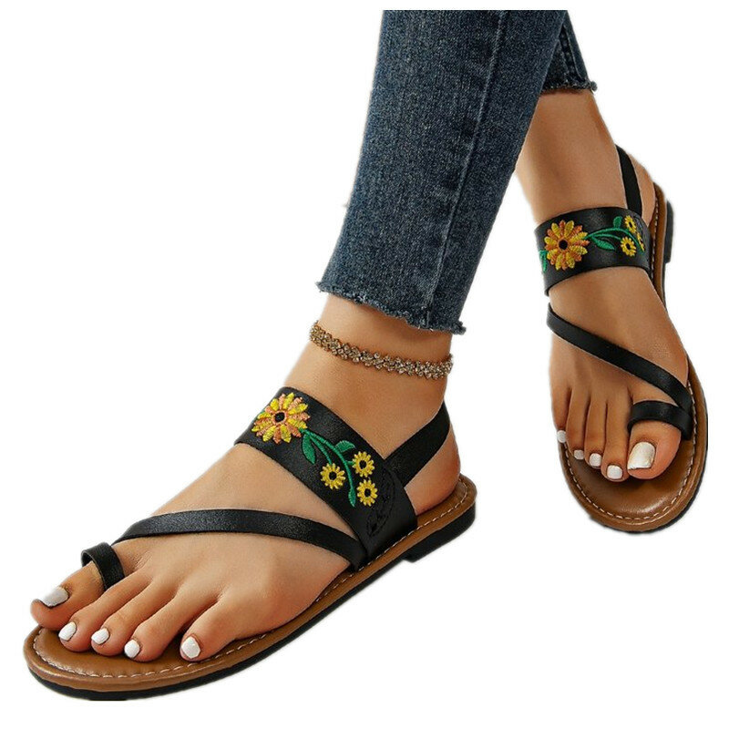 Sandálias planas para mulheres, cor sólida, dedo do pé aberto, chinelos ao ar livre, chinelos de praia casuais, tamanho grande 35-43, moda, verão