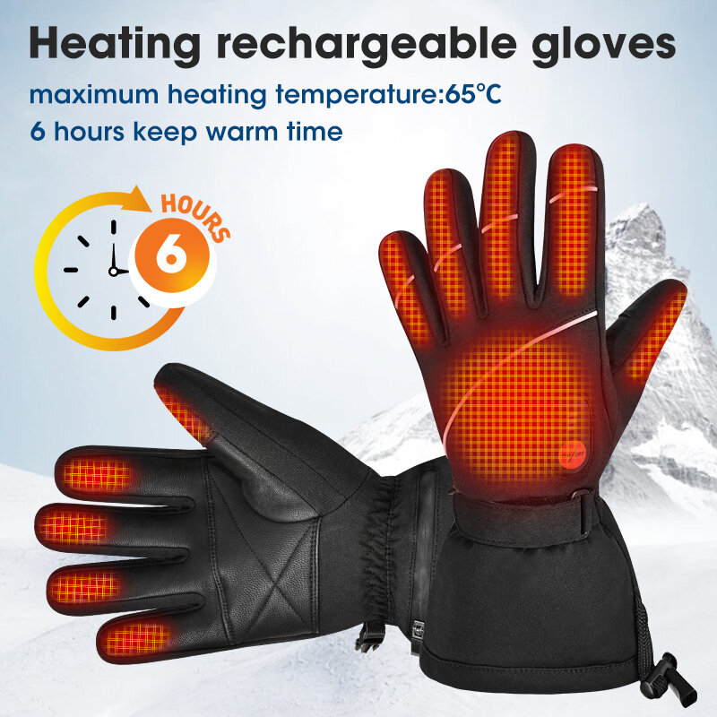 Зимние кожаные перчатки с подогревом, мотоциклетные перчатки с подогревом для скалолазания, теплые 3 термоперчатки с регулируемой температурой, для велоспорта