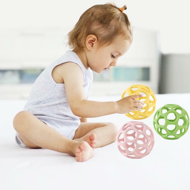Sonajero giratorio para bebés, Bola de agarre, juguete de desarrollo para bebés, mordedor de silicona, juguetes sensoriales para bebés