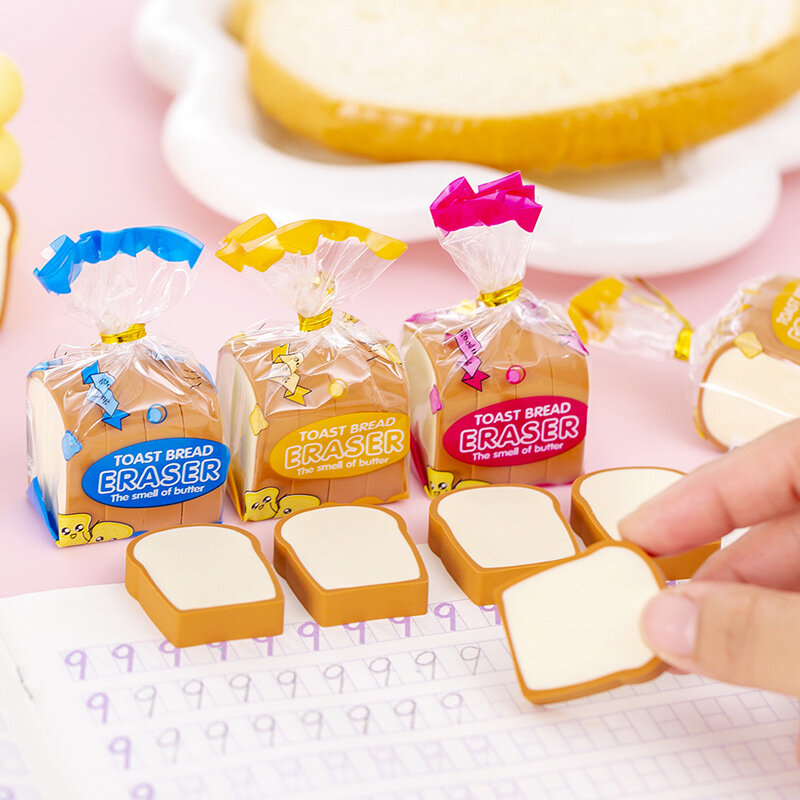 Creative Cute Toast Bread Eraser Student Creative Stationery Children's 1st Period End Christmas Gift Reward Kawaii Erasers