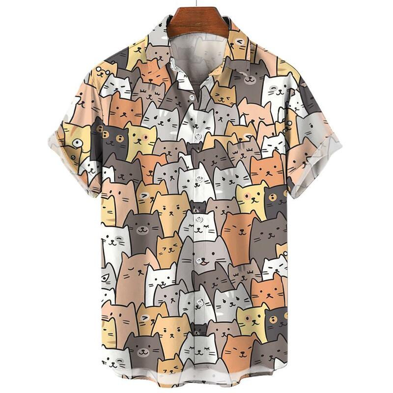 Lässige Herren hemden Anime Katze Grafik hemden für Herren Sommer übergroße T-Shirts Kurzarm Tops Harajuku Streetwear Herren bekleidung