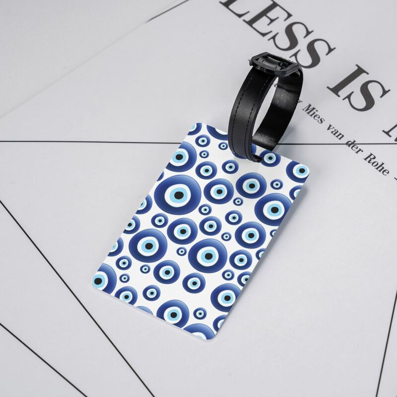 Custom Mediterranean Evil Eye Protection Luggage Tag Custom Turkish Tribes Amulet Baggage Tags Privacy Cover ID Label