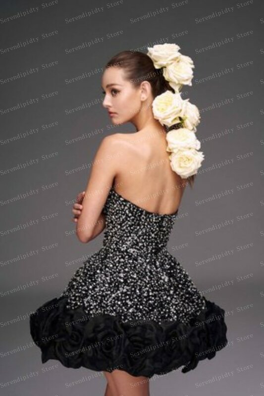 Милое черное Цветочное платье, мини-платье длиной в виде Розы, индивидуальный пошив, модель 2024 года, новое модное коктейльное платье