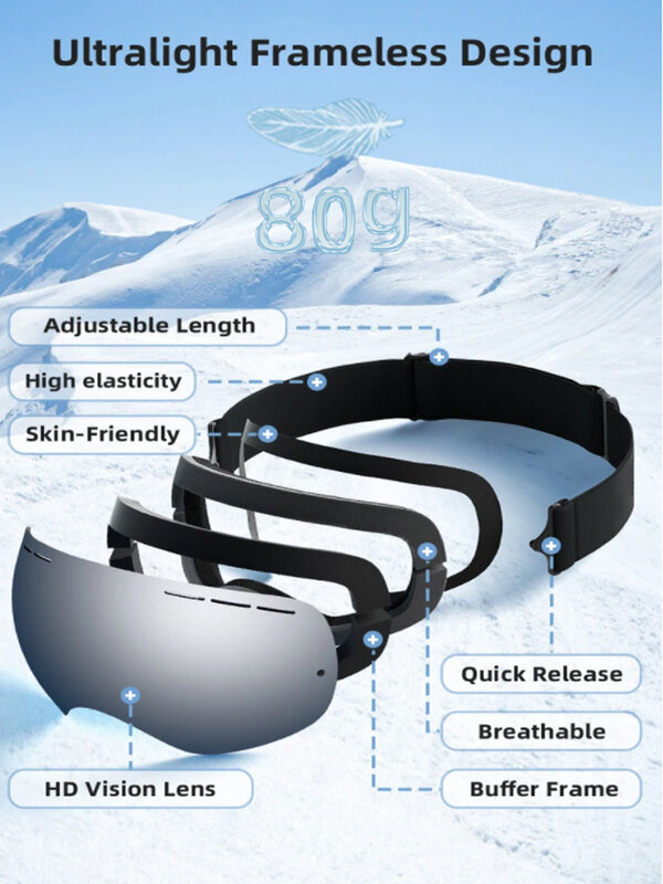 Occhiali da sci occhiali da snowboard uomo Snowboard occhiali da sci donna sci di montagna sci e sport sulla neve con luce sferica