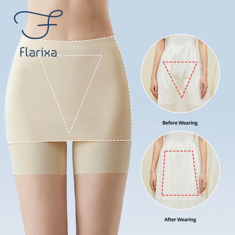 Flarixa Women Ice Silk Safety Shorts High Waist Double Layer Shorts Under Skirt Slim Fit Seamless Safety Pants Summer Boyshorts