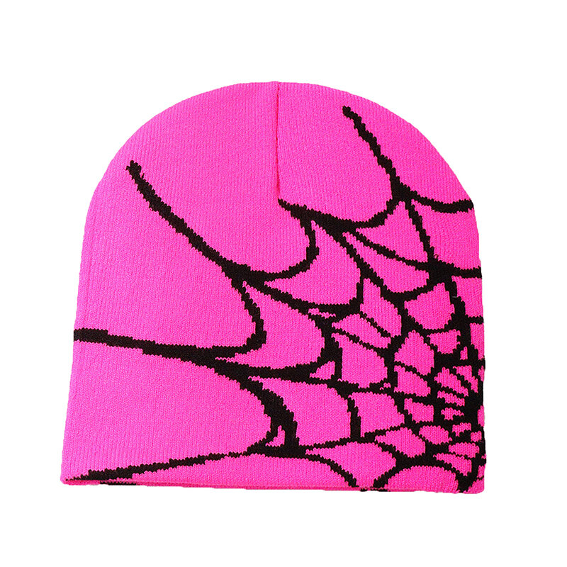 Topi kupluk rajut kartun laba-laba wanita, tutup kepala beanie bahan wol lembut sulaman musim dingin untuk perempuan