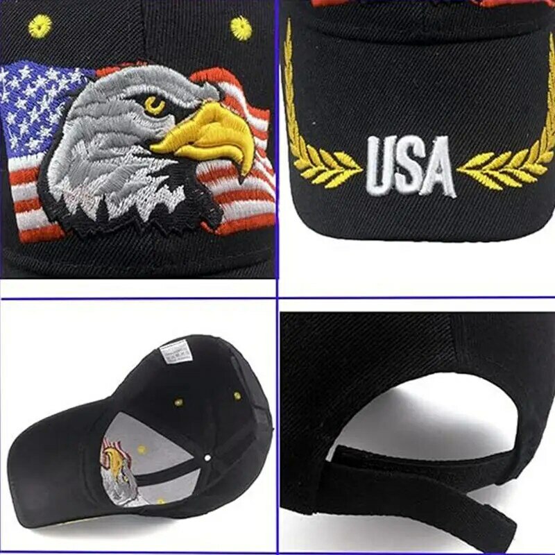 Tampas de camionista respiráveis para homens, águia e bandeira, chapéu camo, bonés de esportes ao ar livre, bordado patriótico, legal