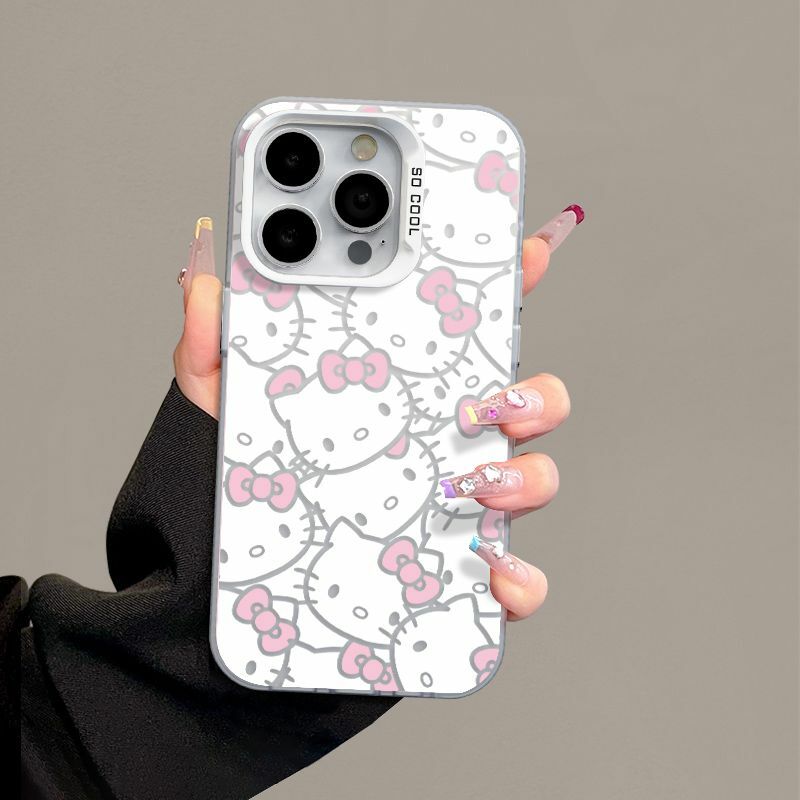 Sanrio casing ponsel layar penuh, casing ponsel keren Hello Kitty untuk iPhone 15 14 13 Pro Max 11 12 13 Pro XR XS MAX Y2K Cover Anti jatuh