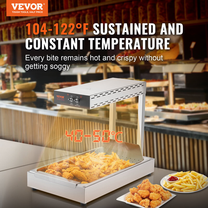 Vevor Friet Voedsel Warmer Commerciële Voedselverwarming Aanrecht 104-122 ° F Frietjes Voedselwarmer Voor Chipbuffet Keukenrestaurant