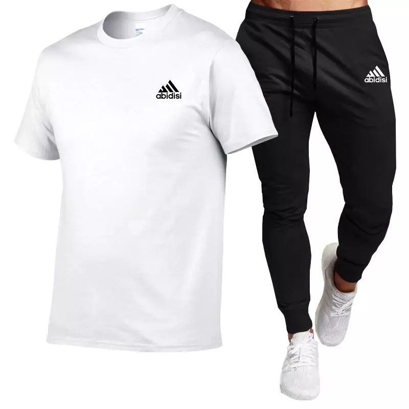 2024 Sommer mode Komfort Herren anzug Baumwolle T-Shirt Kurzarm Top schwarze Hosen 2-teilige Casual Sportswear