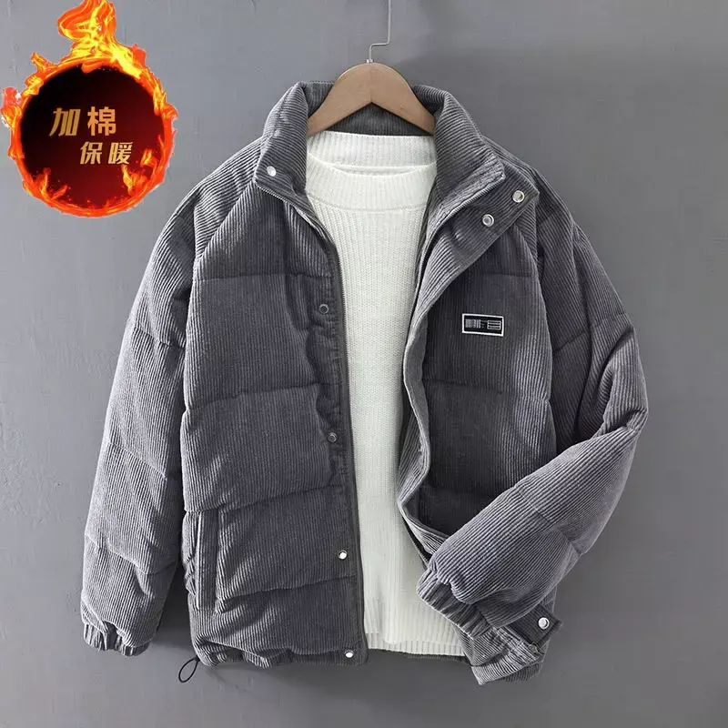 Winter Hip Hop Padded Jacket Men's Warmth Corduroy Parkas Fashion Simple Letter Patch Design Bread Clothes Outerwear