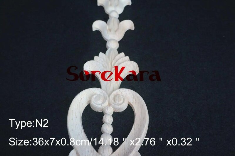 N2 -36x7x0.8cm Wood Carved Long Onlay Applique Unpainted Frame Door Decal Working carpenter Decoration