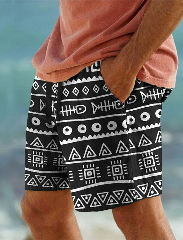 Men's Sweat Shorts Beach Shorts Drawstring Elastic Waist 3D Print Geometry Breathable Short Daily Streetwear Ethnic Style