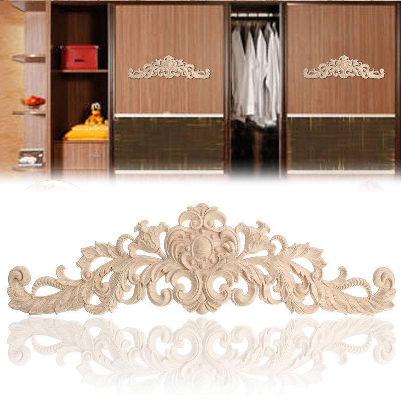 Rectangle Carving Natural Wood Appliques For Furniture Cabinet Unpainted Wooden Mouldings Decal Vintage Decoration Accessories