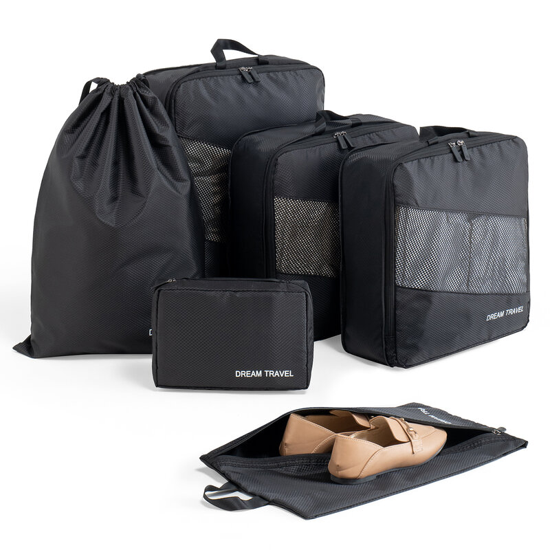 Conjunto de saco de pano de embalagem multifuncional, cubo de embalagem, armazenamento, kit organizador, bagagem, roupas, sapatos, bolsa arrumada, 6pcs