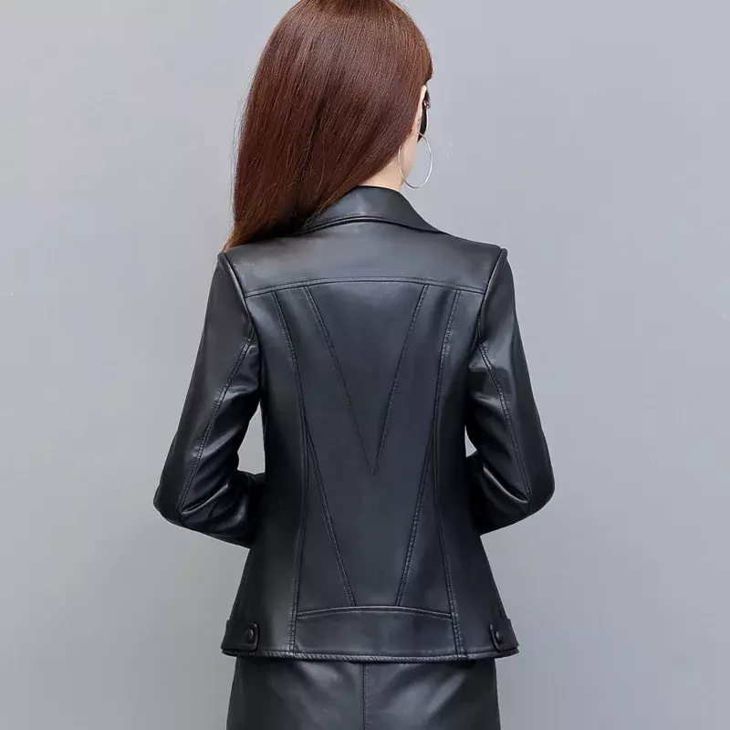 여성용 2023 가죽 자켓, 한국 패션 짧은 코트, 우아한 지퍼, 가을 신상