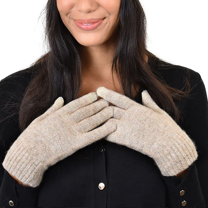 冬の女性保温タッチスクリーンプラスカシミヤシンプルな固体サイクリングニット手袋多色ファッション高弾性