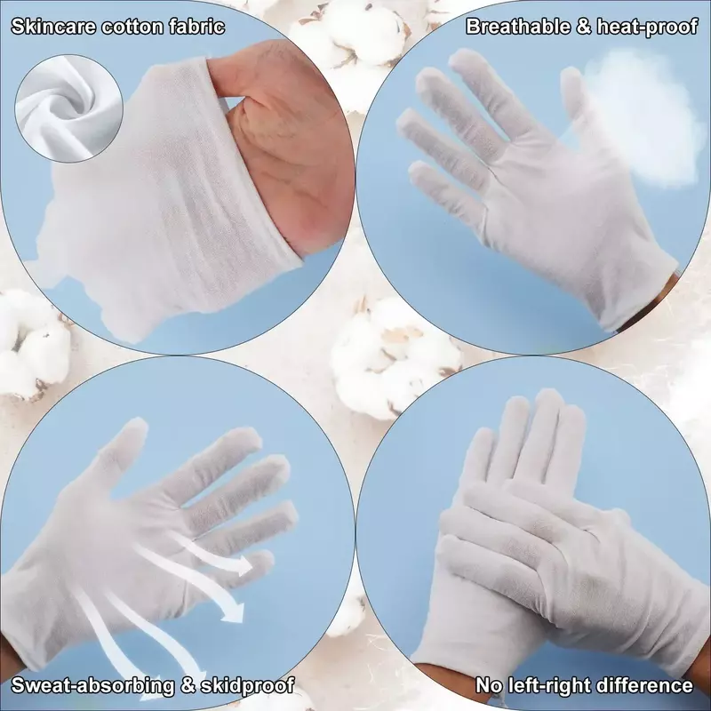 Guantes de trabajo blancos de algodón para manos secas, herramienta de limpieza del hogar, película de SPA, ceremonia, alto estiramiento, 1-50 pares