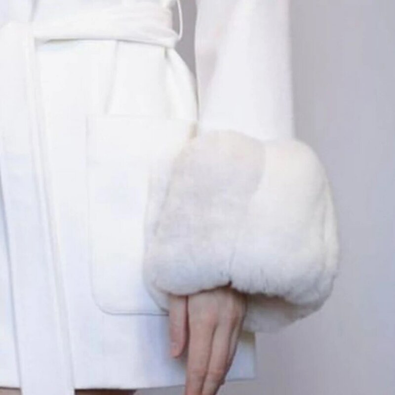Natural Rex Rabbit Fur Cuff para mulheres, Chinchilla Fur, White Real Fur, Best Selling, Inverno