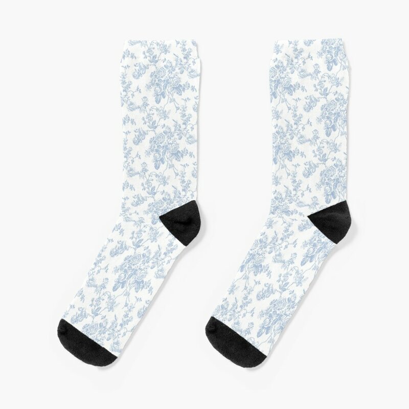Холщовые носки с изображением пыльных синих винтажных роз, Нескользящие забавные подарочные носки в стиле ретро для мужчин и женщин
