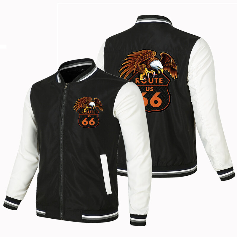 Jaqueta esportiva masculina com zíper, logotipo bonito para motocicletas, tamanho grande, roupas para primavera e outono ROUTE 66, novo