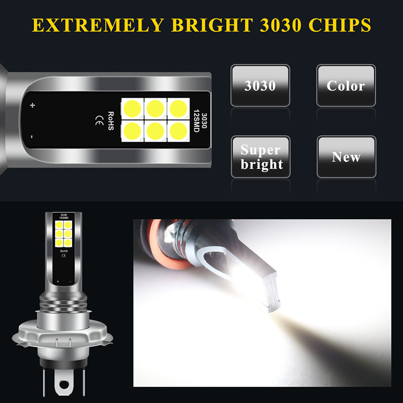 Luces antiniebla LED para coche, lámpara antiniebla blanca de 12V, 9005 K, H8, H11, H1, 9006, 3030, HB3, HB4, H7, H3, H4, con 6000 Chips12LED, 1 unidad
