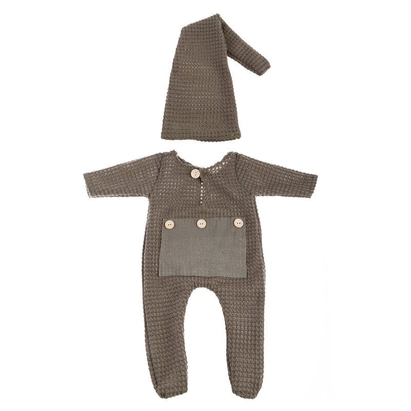 2 stuks pasgeboren fotografie rekwisieten gehaakte outfit baby romper hoed set zuigelingen foto cap jumpsuit bodysuit kleding